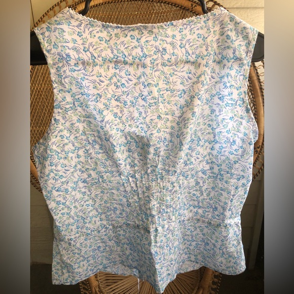 Vintage St. Johns Bay White and Blue Floral Tank Top 90s/Y2k Cottagecore Large - Picture 2 of 6